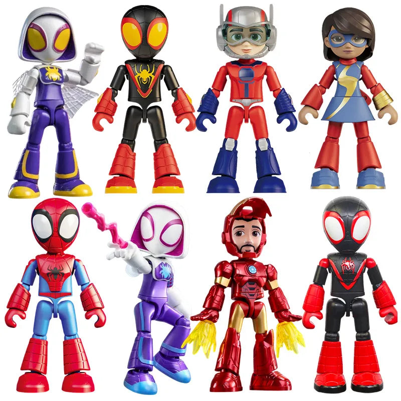 Marvel Spider Man Amazing friends Splicing toys 12cm Iron man Peter Parker Miles Gwen Ant-Man Action Figure building block