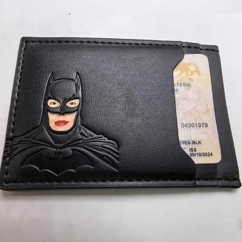 Leather Bat Wallet Personalized Superhero Mask Card Holder Bat ID Heroic Wallet Gift