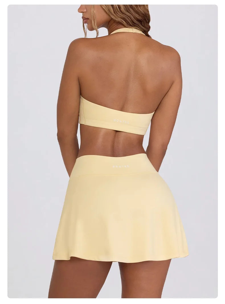 Ctenkevet Women Chest Padding And High Elasticity Bra Set 2Pcs Tennis Skirt Sportswear Female Golf Suits Sport Outfit For Woman