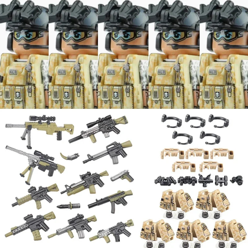 Military Army Figures Building Blocks SWAT Ghost Commando Special Forces Soldier Weapons Gun Hat Shield Belt AK Mini Bricks Toy