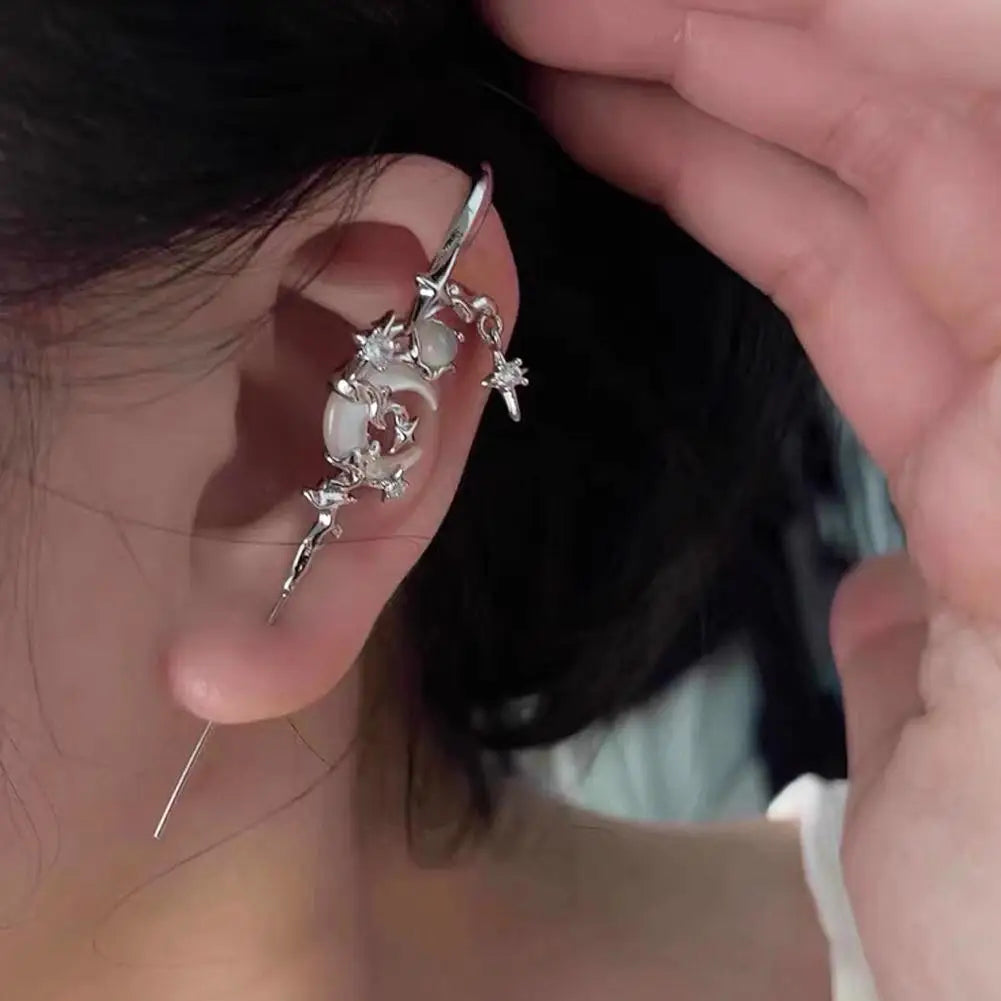 1pcs Stars Moon Ear Studs Diamond Setting Ear Crochet Perforation Earrings Punk Ear Hook Goth Sword Earrings Jewelry Accessorie