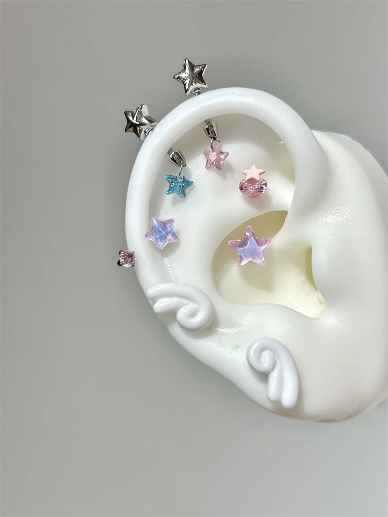 Sweet Angel's Wings Stainless Steel Ear Bone Nail Cute Acrylic Love Heart Cross Earrings for Women Body Puncture Accessories