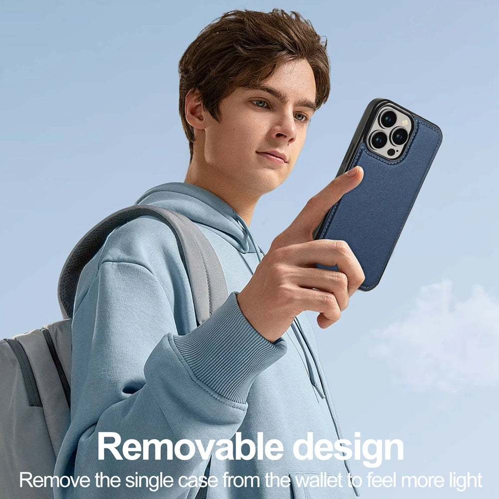 2in1 Removable Flip Leather Wallet Case Magnetic Phone Cover For iPhone 17 Air 15 Pro Max 14 Plus 16 13 12 11 SE 2022 Cards Solt