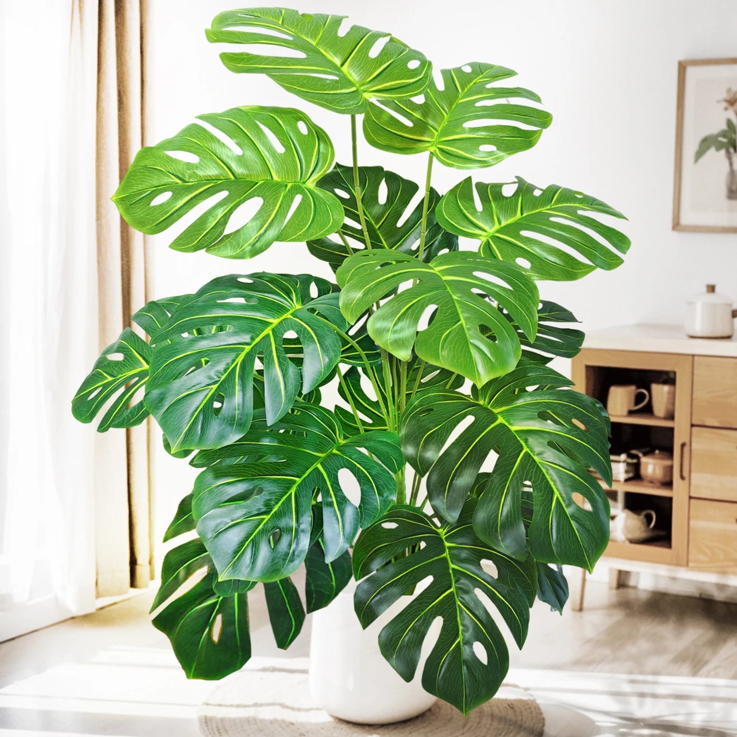 40-130cm（51.18in） Artificial Monstera Plant Fake Palm Tree Plastic Turtle Leaf Green Plant for Home Garden Room Office Decor