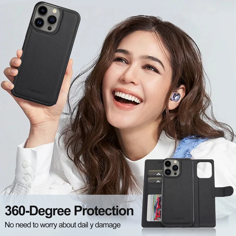 2in1 Removable Flip Leather Wallet Case Magnetic Phone Cover For iPhone 17 Air 15 Pro Max 14 Plus 16 13 12 11 SE 2022 Cards Solt