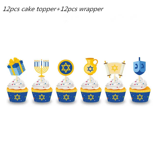 Jewish Hanukkah Balloon Banner Supplies Chanukah Disposable Tableware Cup Plate Napkins Happy Chanukah Festival Party Decoration