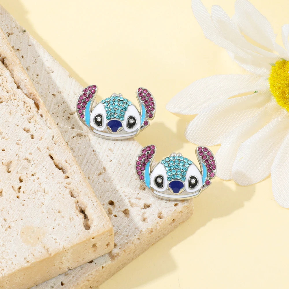 1pair Disney Lilo & Stitch Earrings Rhinestones Stitch Ear Studs for Girl Fashion Ear Accessories Gifts