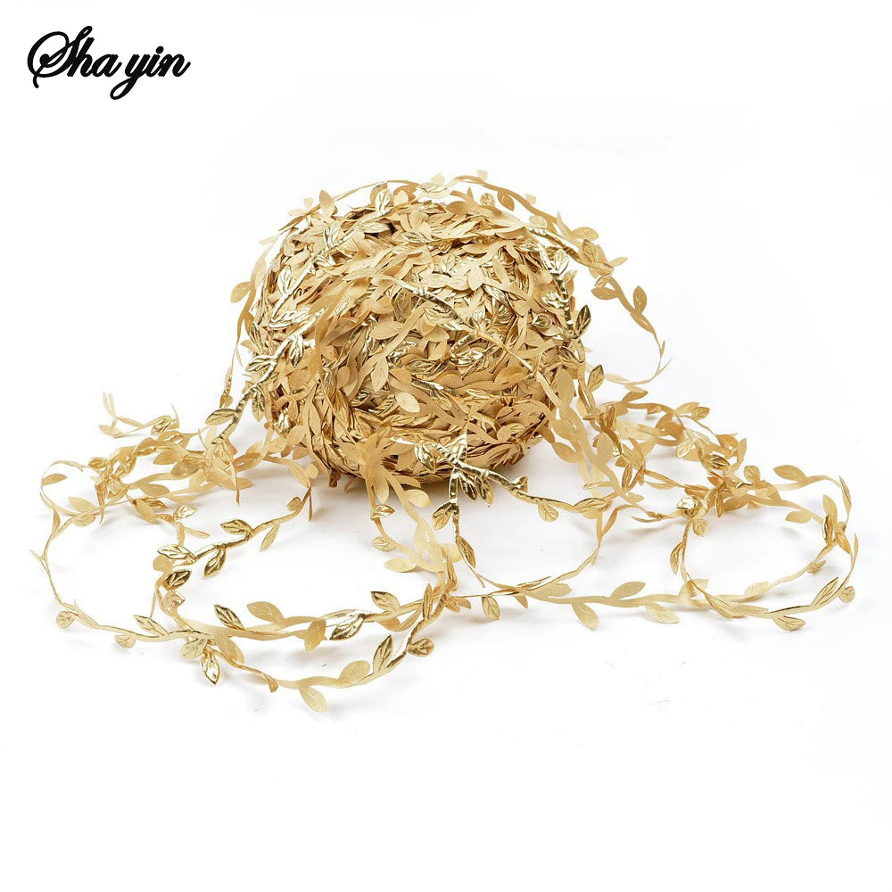 5/20M Gold Leaves Vine Artificial Silk Leaf Wreath Home Handmade Scrapbooking Craft Wedding Decor Fake Flower Rattan Garland