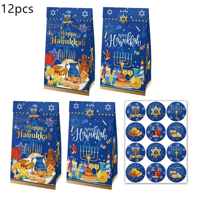 Jewish Hanukkah Balloon Banner Supplies Chanukah Disposable Tableware Cup Plate Napkins Happy Chanukah Festival Party Decoration