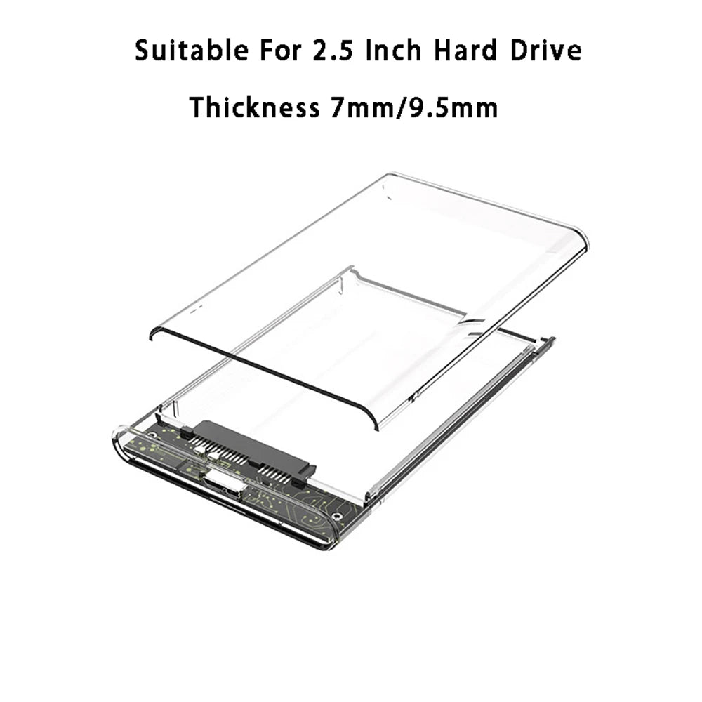 USB 3.0/Type C HDD Enclosure 2.5 inch SATA SSD External Hard Drive Case with 5Gbps Transfer Speed Clear Harddisk Boxs Tool-Free