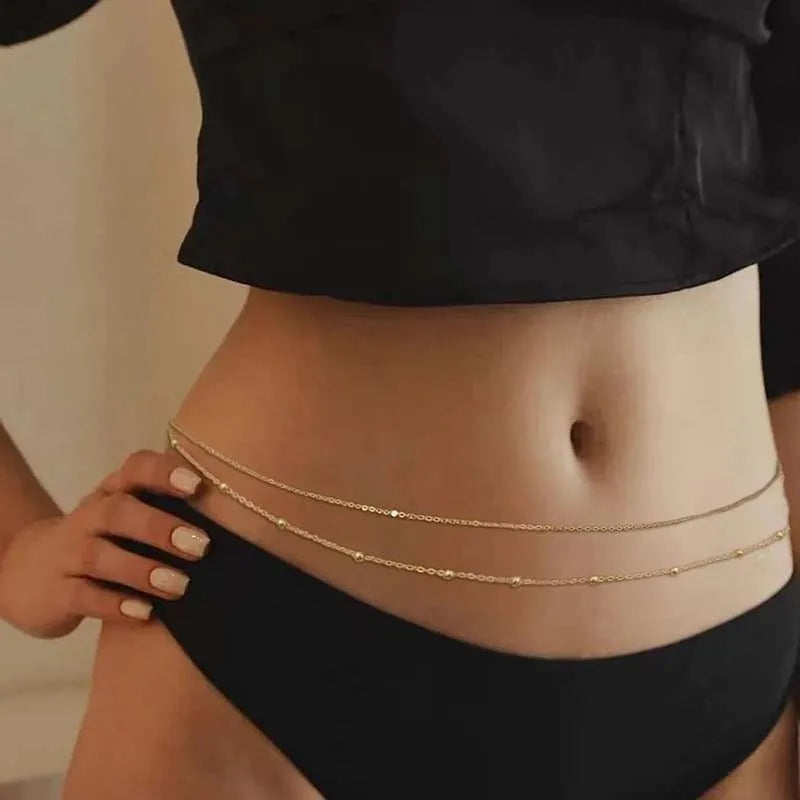 Fashion Metal Double Layered Beads Belly Chains for Women Simple Gold Color Waist Body Chain Beach Party Jewlery Accessories