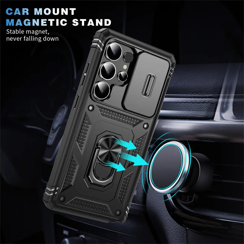 360 Full Protection Phone Case For Samsung Galaxy S25 Ultra S25 Plus Case Armor Car Magnet Ring Stand for GalaxyS25 + S 25 Cover