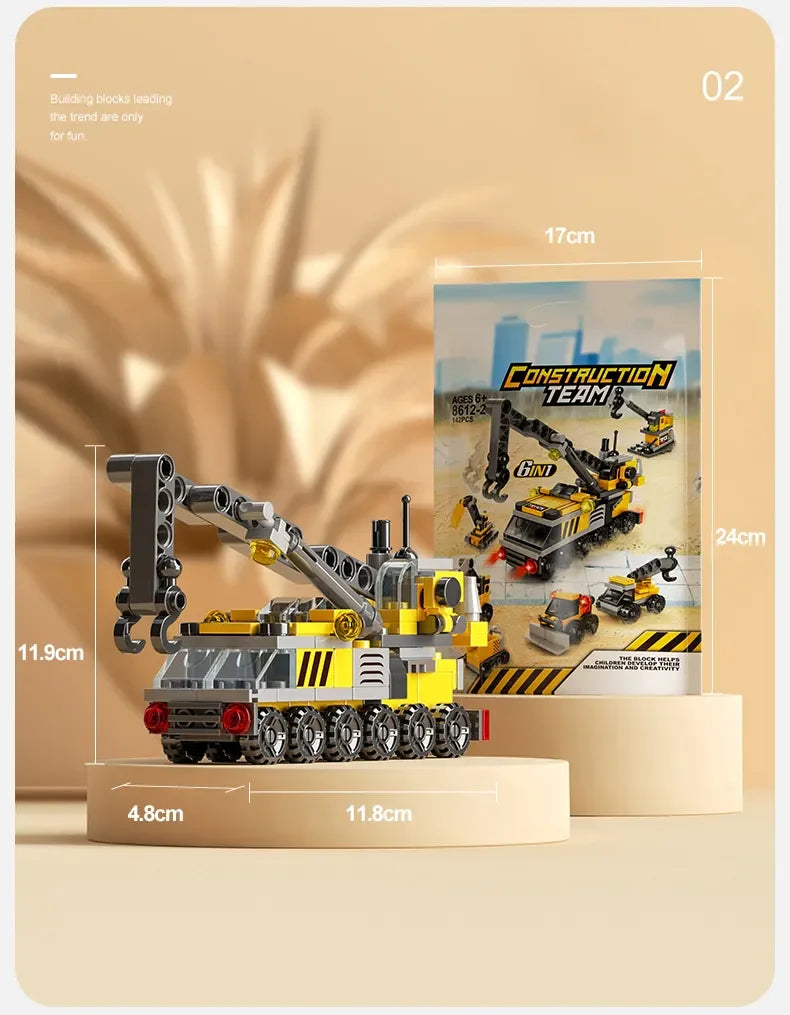 6IN1 Building Blocks City Fire Car Police Truck Engineering Crane Tank Helicopter Bricks Set Toys for Children Kids