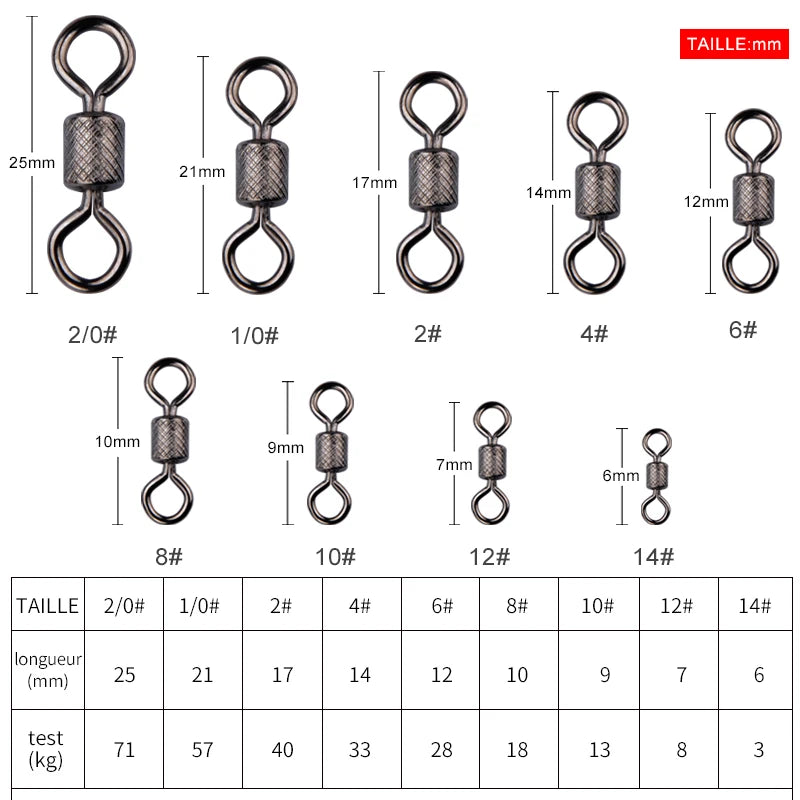 Meredith 50PCS/Lot Fishing Swivels Ball Bearing Swivel with Safety Snap Solid Rings Rolling Swivel for Carp Fishing Accessories