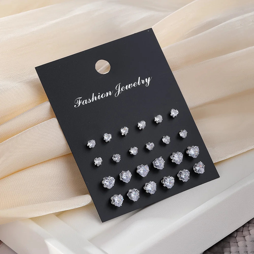 24pcs/set Fashion Minimalist Sparkling Zircon Stud Earrings For Women Decorative Earring Party Date Daily Wear Jewelry Gifts New