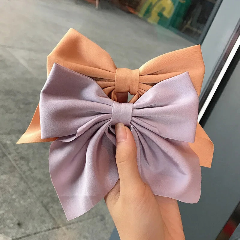 Solid Color Satin Bowknot Hair Clips For Girls Sweet Bow Women Hairpins Butterfly Barrettes Duckbill Clip Kids Hair Accessories