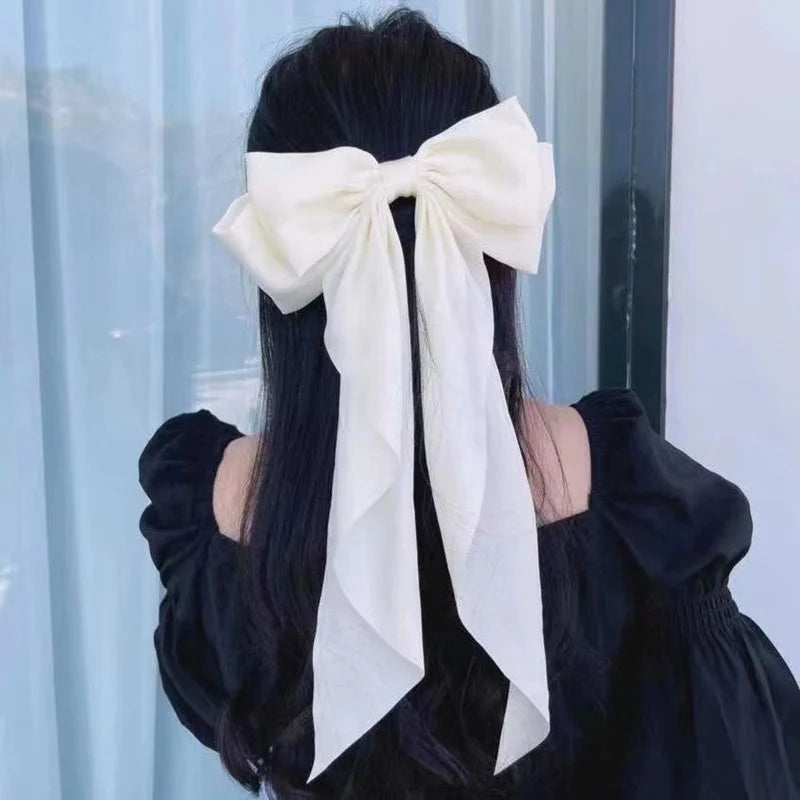 Chiffon Bow Hair Clip Women Large Bowknot Stain Hairpin Barrettes Girls Solid Color Ponytail Clip Hair Accessories Headwear Gift