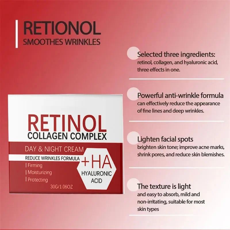 Face Body Whitening Cream Retinol Collagen Hyaluronic Acid 3in1 Remove Dark Spots Eliminate Melanin Dispel Acne Lighten The Skin