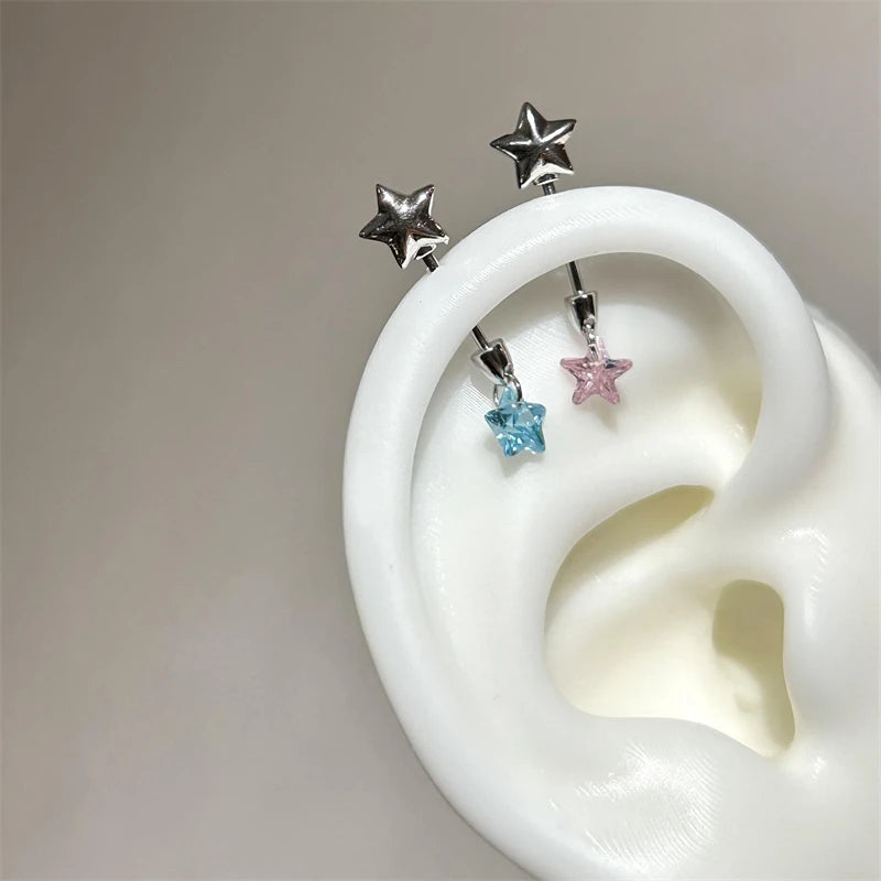 Sweet Angel's Wings Stainless Steel Ear Bone Nail Cute Acrylic Love Heart Cross Earrings for Women Body Puncture Accessories