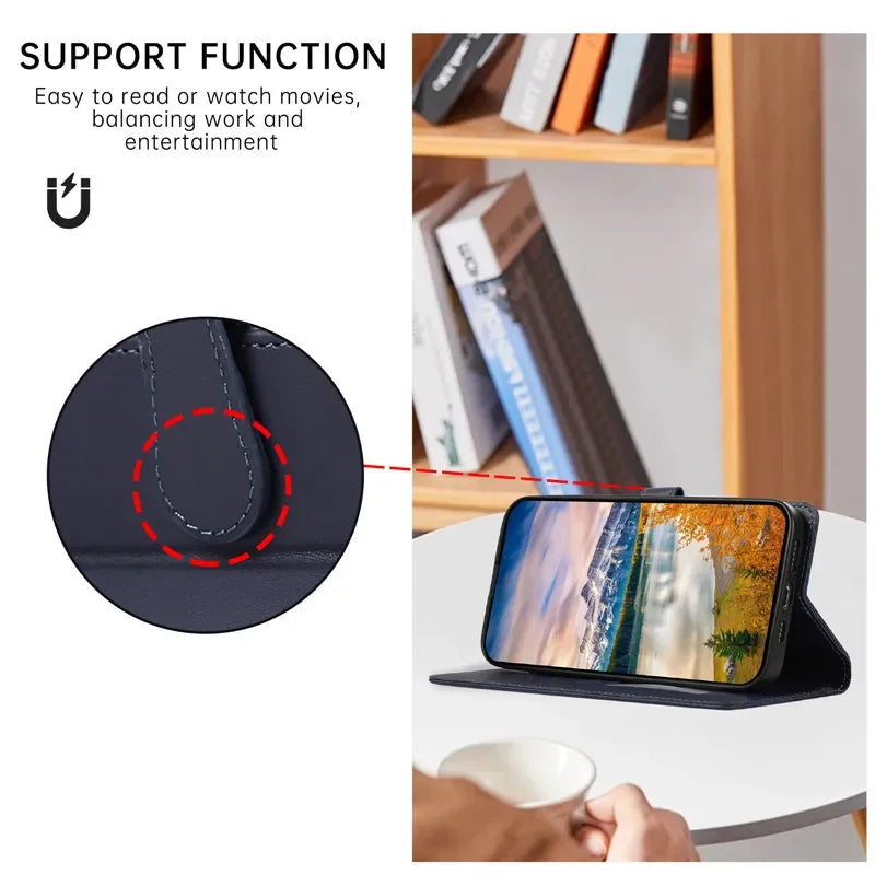 Luxury Leather Wallet Phone Case for iPhone 17 Air 16 15 14 Pro Max 16E 13 12 Mini 11 XS XR Max SE 8 7 Plus Flip Stand Cover