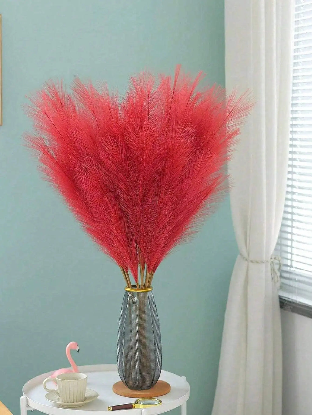 5/10/20pcs Red Artificial Reeds,55cm/21.65in Tall Plush Faux Grass,Large General Pampas Tree Branches,Wedding Party Decoration