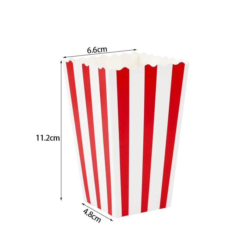 10Pcs Popcorn Paper Boxes Buckets Red White Stripes Bags Snack Containers For Movie Night Birthdays Carnival Party Supplies