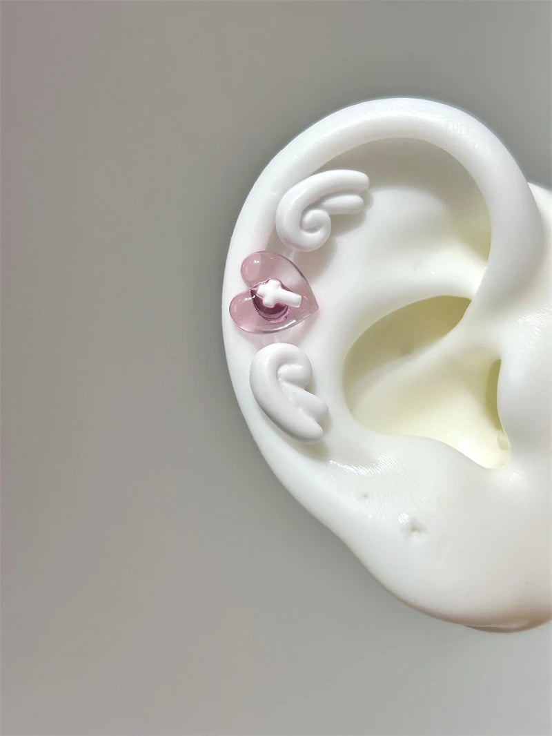 Sweet Angel's Wings Stainless Steel Ear Bone Nail Cute Acrylic Love Heart Cross Earrings for Women Body Puncture Accessories
