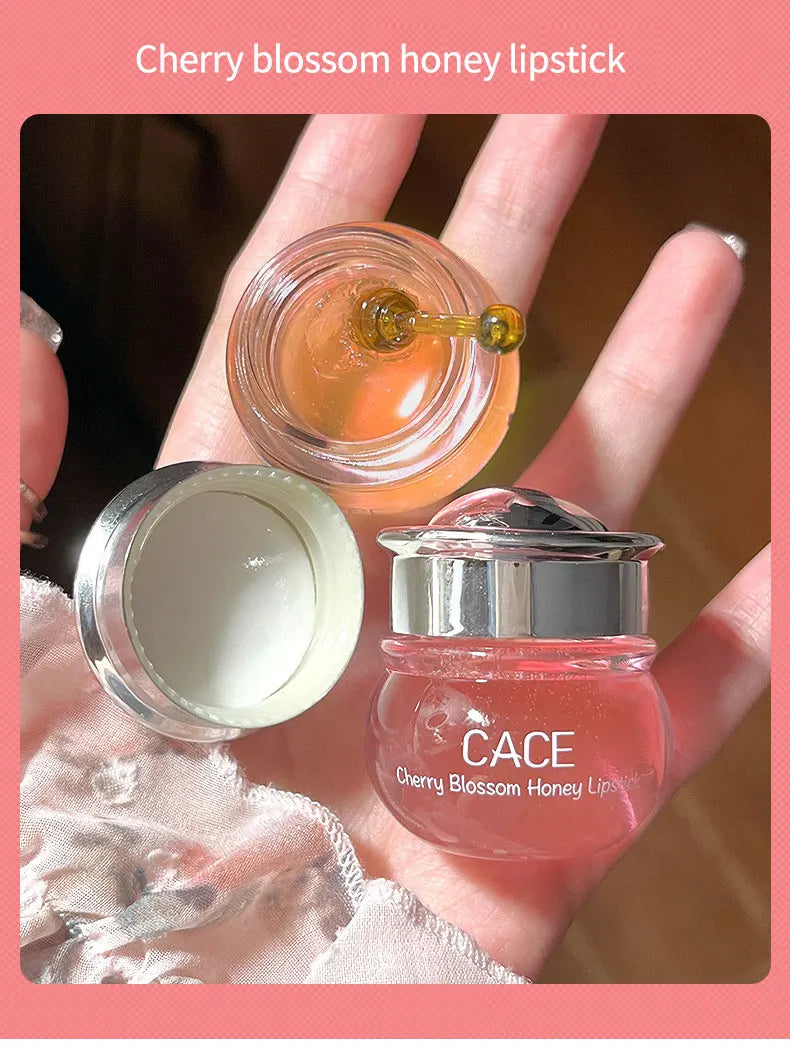 CACE Cherry Blossom Honey Lip Balm — Deeply Hydrating and Plumping, Water-Rich Glossy Finish, Non-Sticky,