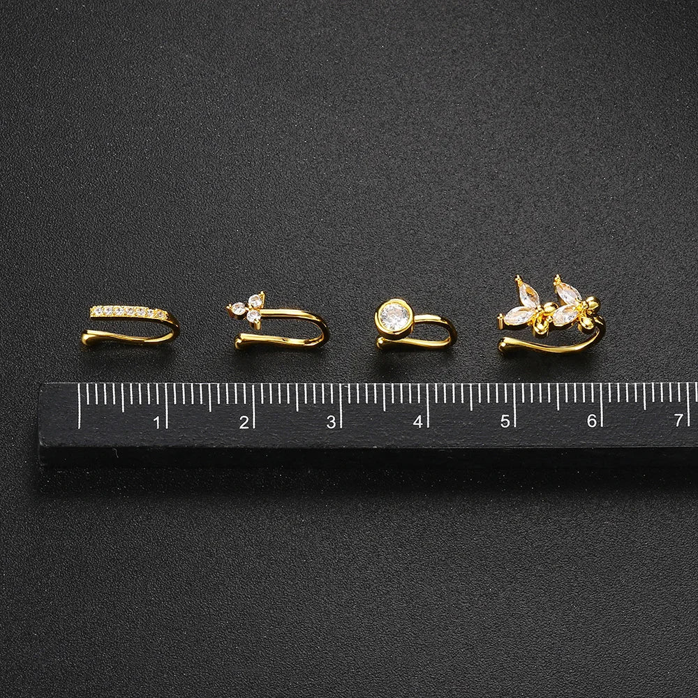 Fake Piercing Clip Nose Ring Cuff Body Jewelry for Women New Trend 1PCS Ear Cuffs Heart Star Flowers Butterfly Clip Rings KAE197