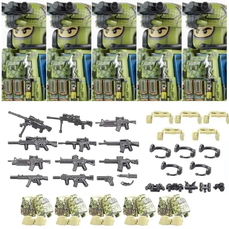 Military Army Figures Building Blocks SWAT Ghost Commando Special Forces Soldier Weapons Gun Hat Shield Belt AK Mini Bricks Toy
