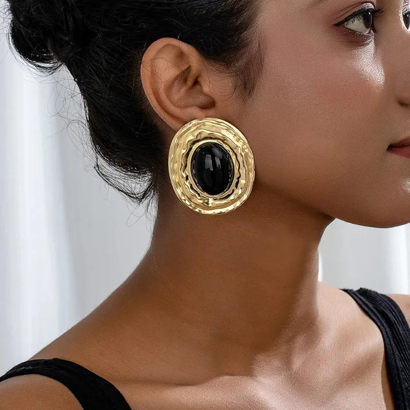 stud earrings for women Exaggerated large size Metal turquoise simple style ear accessories party OL fashion jewelry E520