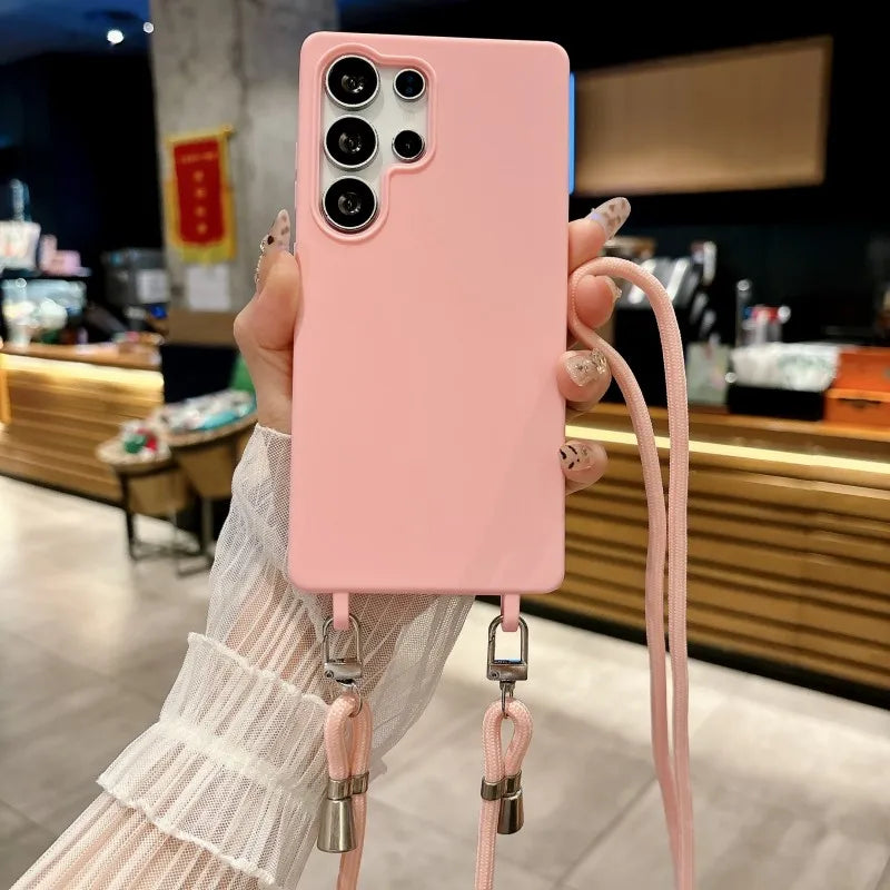 Strap Case For Samsung Galaxy S25 Ultra S21 S22 S23 Plus S24 FE S25FE A17 A56 Crossbody Lanyard Double Buckle Cord Soft Cover
