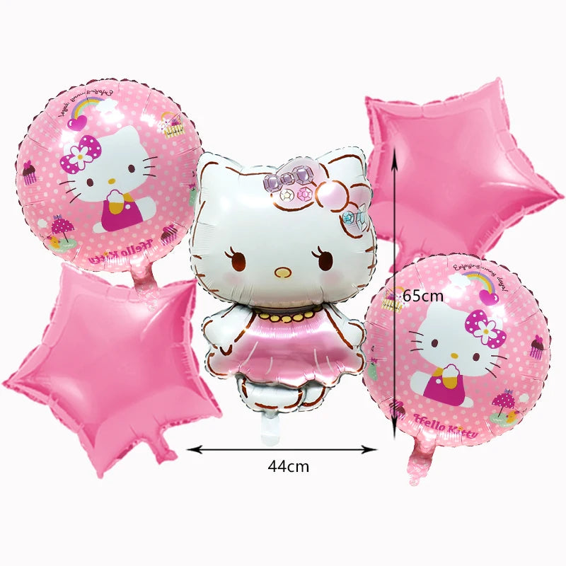 Hello Kitty Birthday Party Decoration Cartoon Cat Kids Aluminum Foil Balloon Disposable Tableware Banner Child Event Supplies