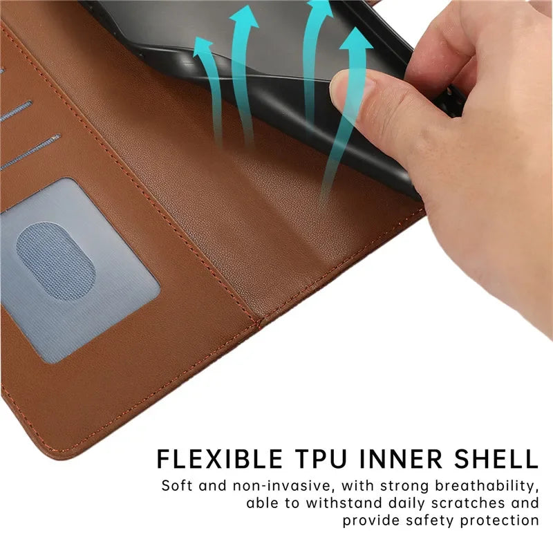 Luxury Leather Wallet Phone Case for iPhone 17 Air 16 15 14 Pro Max 16E 13 12 Mini 11 XS XR Max SE 8 7 Plus Flip Stand Cover