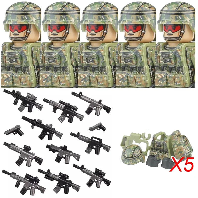 Military Army Figures Building Blocks SWAT Ghost Commando Special Forces Soldier Weapons Gun Hat Shield Belt AK Mini Bricks Toy