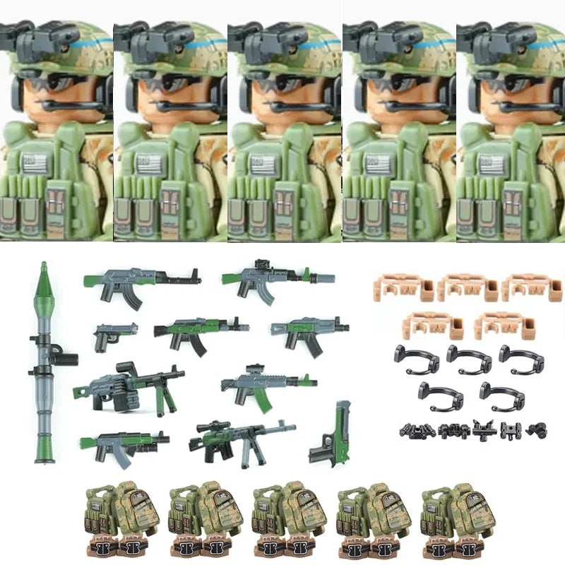 Military Army Figures Building Blocks SWAT Ghost Commando Special Forces Soldier Weapons Gun Hat Shield Belt AK Mini Bricks Toy
