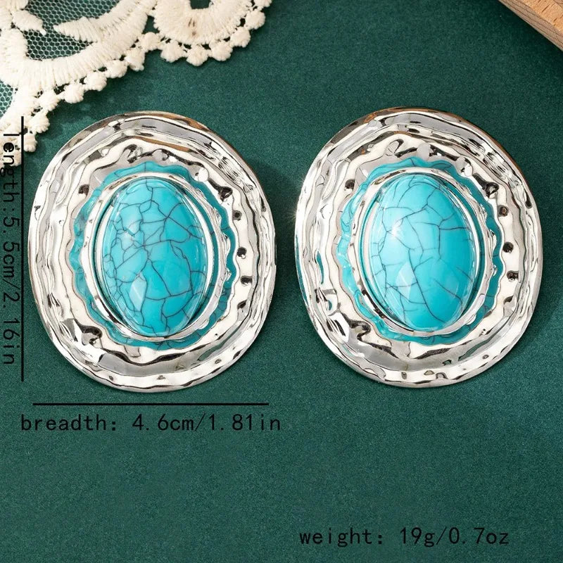 stud earrings for women Exaggerated large size Metal turquoise simple style ear accessories party OL fashion jewelry E520