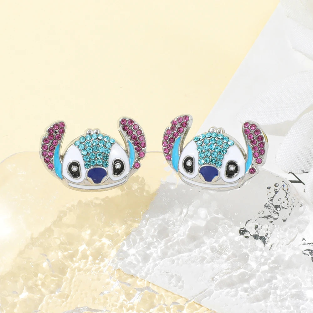1pair Disney Lilo & Stitch Earrings Rhinestones Stitch Ear Studs for Girl Fashion Ear Accessories Gifts