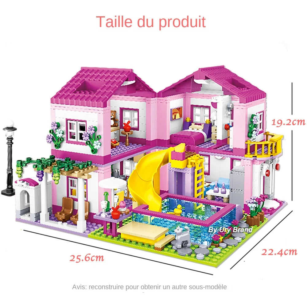 Friends City House Summer Holiday Villa Castle Building Blocks Sets Figures Swimming Pool DIY Toys for Kids Girls Christmas Gift