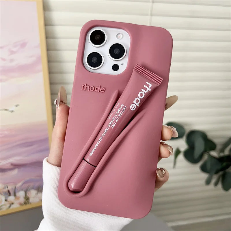 For iPhone 17 Pro Max Air 15 14 13 12 11 17 ProMax Plus Rhode Phone Case Gray Toast Ribbon Espresso Soft Silicone Lipstick Cover