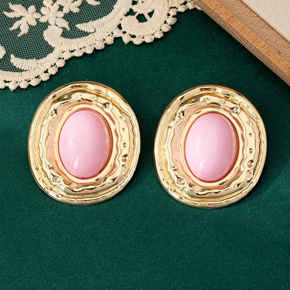 stud earrings for women Exaggerated large size Metal turquoise simple style ear accessories party OL fashion jewelry E520