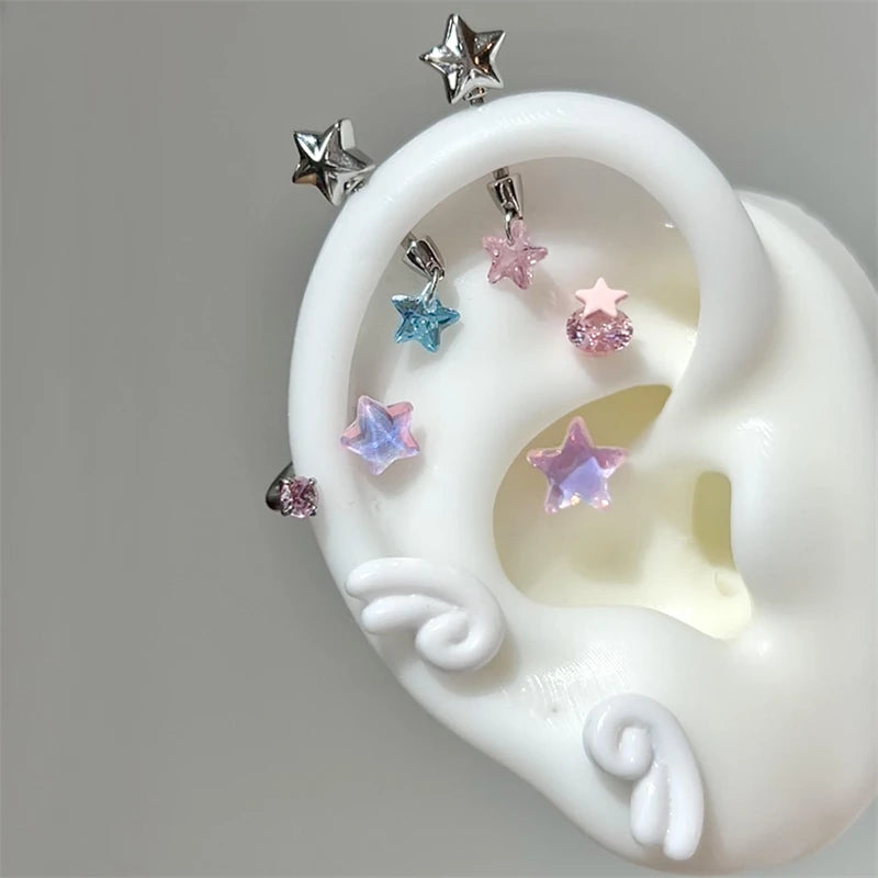 Sweet Angel's Wings Stainless Steel Ear Bone Nail Cute Acrylic Love Heart Cross Earrings for Women Body Puncture Accessories