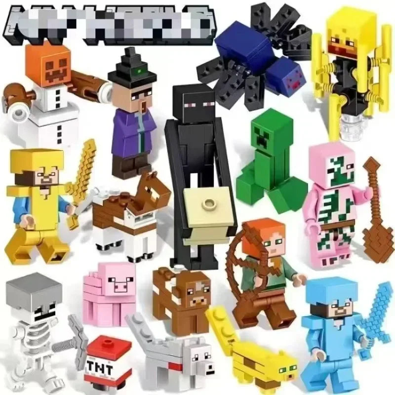 12 Style TreeHouse Village Farm Cave Mine Alex Zombie Action Figures Building Blocks Toys Gift for Children