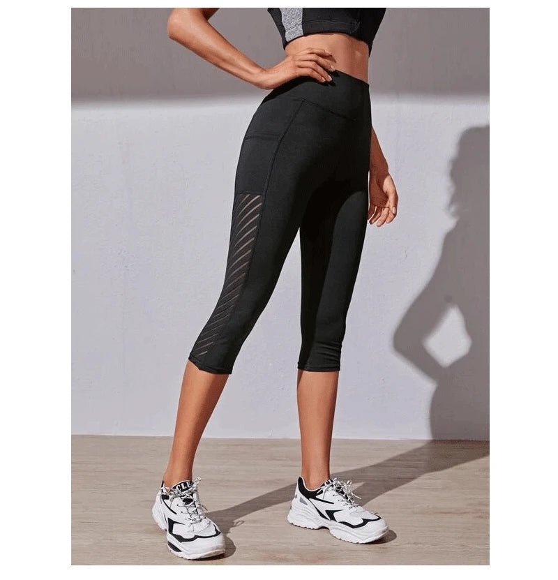 Women Sport Shorts cropped pants Fitness Nudity High Waist Hip Lift Running Yoga Side Pockets Tights Quick Dry Gym Sportswear