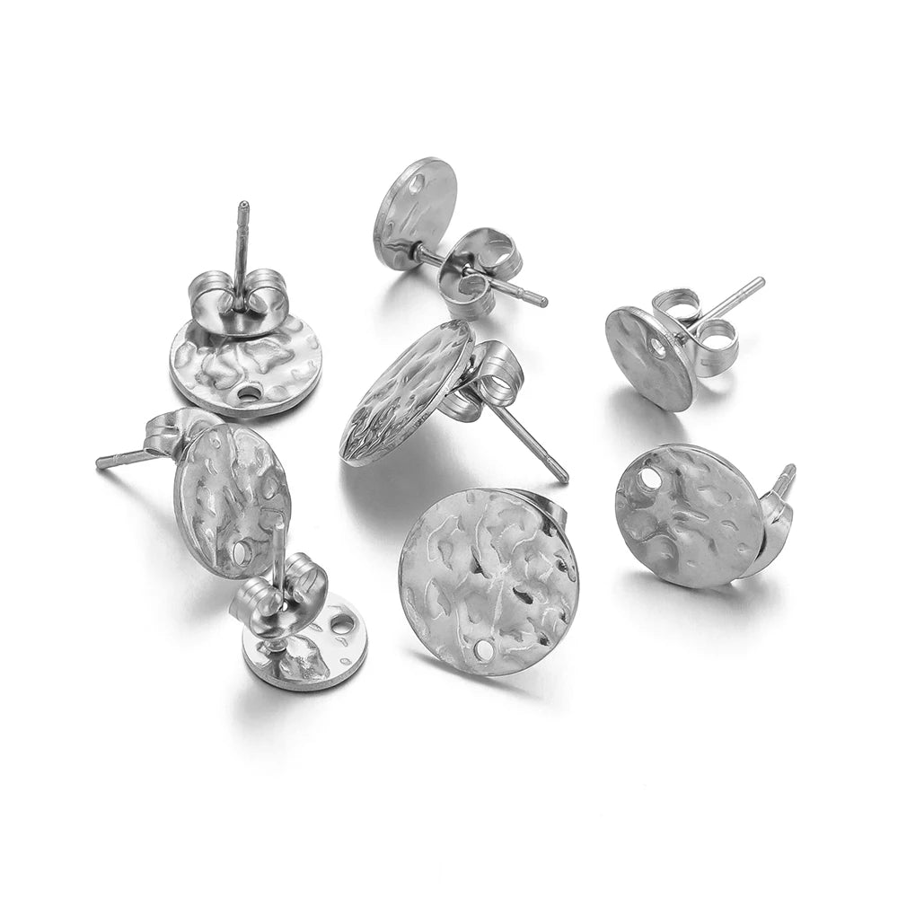 10Pcs Stainless Steel Round Blank Post Ear Studs Base Pins with Earring Plug Ear Back for DIY Fashion Jewelry Making Wholesale