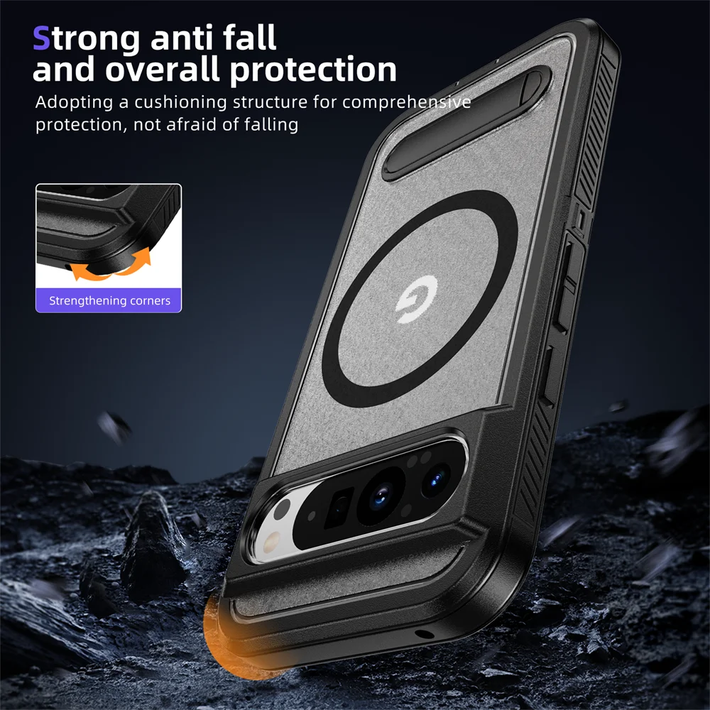 Luxury Folding Stand Magnetic Armour Phone Case For Google Pixel 9 8 Pro XL 8A Shockproof Hybrid PC Protective Military Cover