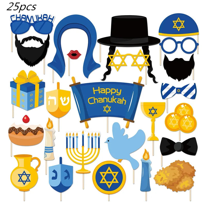 Jewish Hanukkah Balloon Banner Supplies Chanukah Disposable Tableware Cup Plate Napkins Happy Chanukah Festival Party Decoration