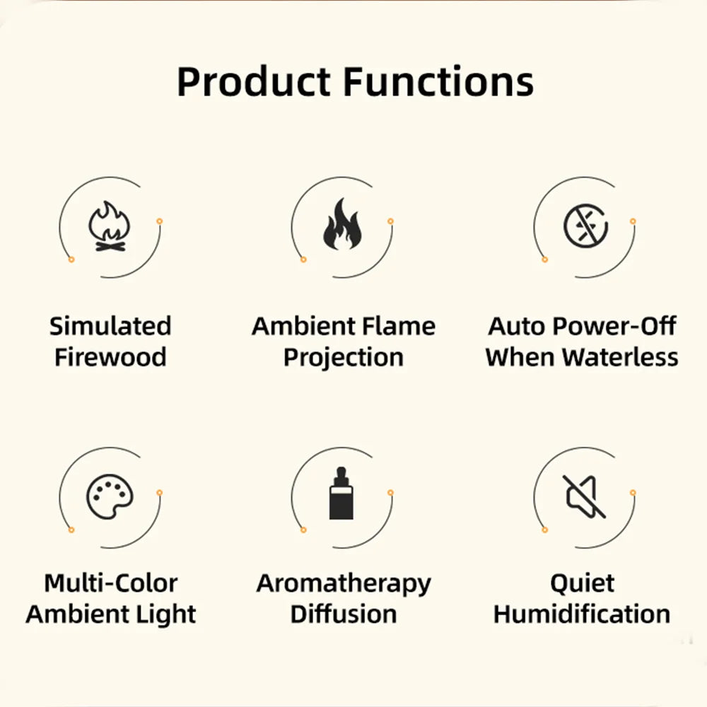 Fireplace Humidifier Aroma Flame Humidifier Fragrance Diffuser Aromatherapy Essential Oil Diffuser Fire Humidifier for Home Room