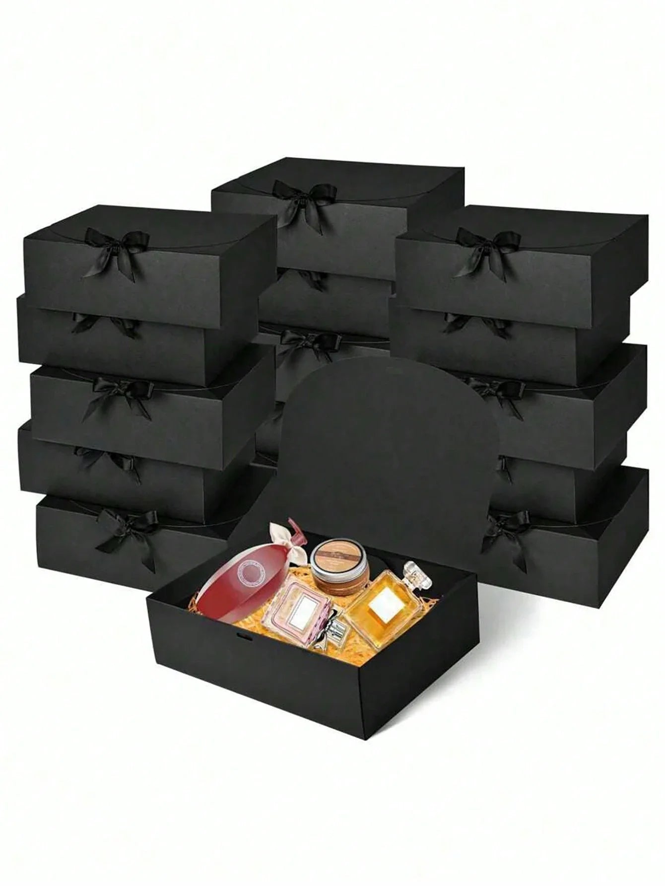 4pcs-Black Gift Box With Lid Bridesmaid Proposal Box with Ribbon Groomsmen Proposal Box Present Packaging Box Wedding Boxes