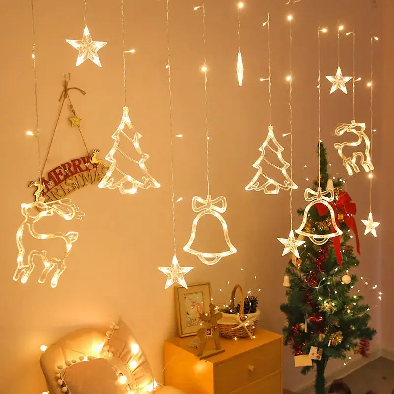 LED Christmas Stars Moons Fairy Light EU Garland Home Pendant Elk Wedding Light for Home Decoration Drop Ornaments Gift Navidad